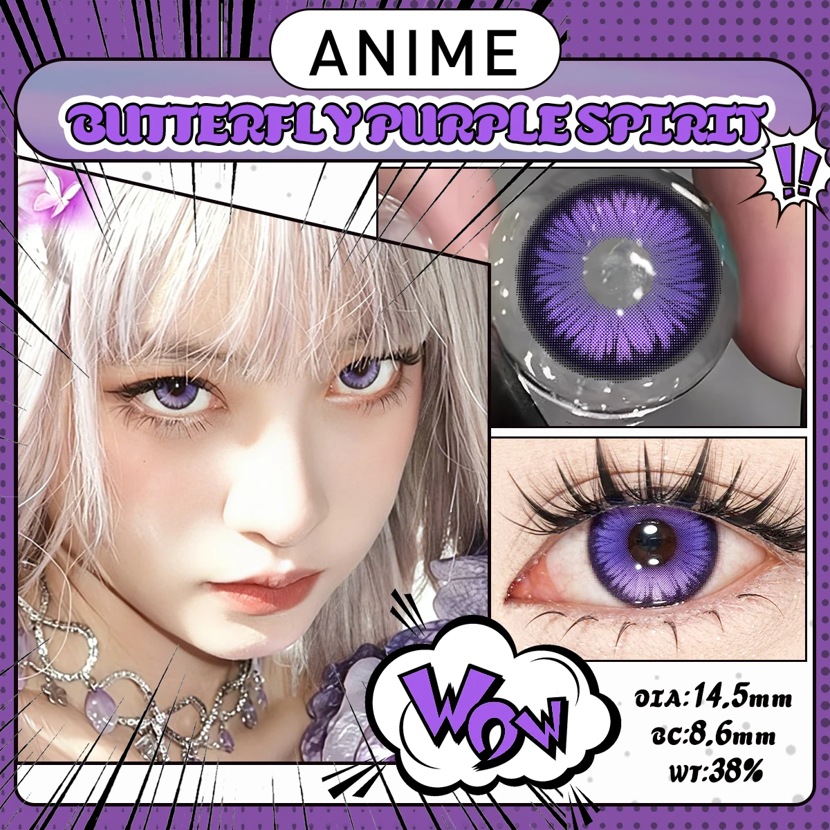 VISUASHOW Farbige Kontaktlinsen 14,5mm Halbjährlich Schmetterling Blau Cos-Linsen 1 Paar Anime Cosplay Natürliche Augen Kosmetische Kontaktlinsen – Detail 3