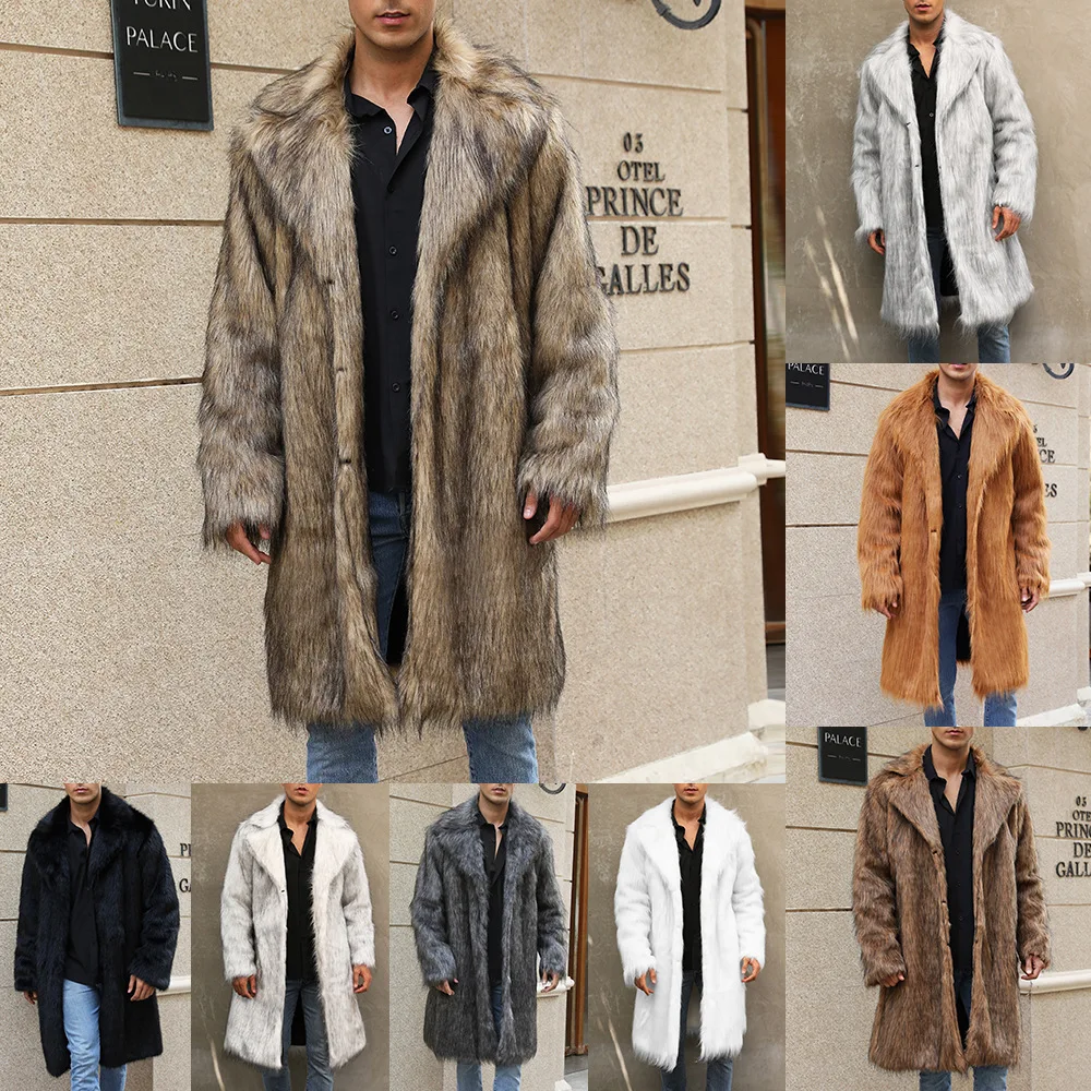 

Men Faux Fox Fur Long Jacket Coat Winter Thick Fluffy Long Sleeve Warm Shaggy Luxury Faux Fur Long Jacket Bontjas Jackets Mens