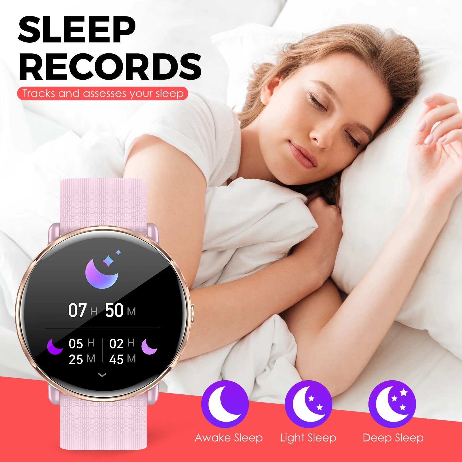 EIGIIS Smart Watch for Men Women  1.78" AMOLED Call/Answer Fitness Tracker Heart Rate Sleep Blood Oxygen Monitor IP68 Waterproof