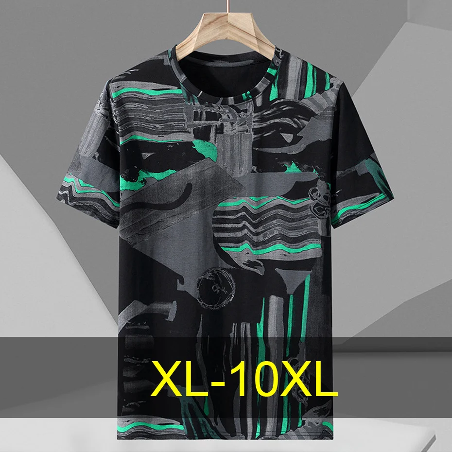 

10XL Plus Size T-shirt Men Summer Short Sleeve Tops Tees Male Fashion Stripe Print Shirts Big Size 10XL Tshirt
