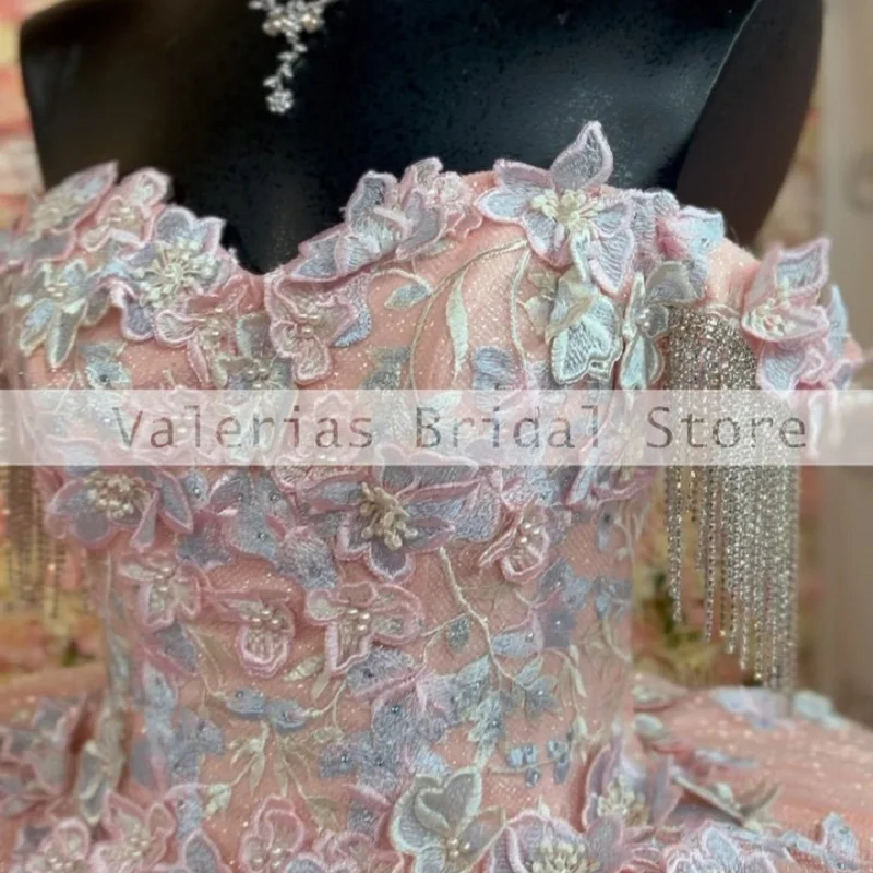 Vestido de quinceañera rosa de lujo para niñas de México, vestido de baile con apliques de cuentas, Vestidos de fiesta de cumpleaños, 15 Vestidos personalizados