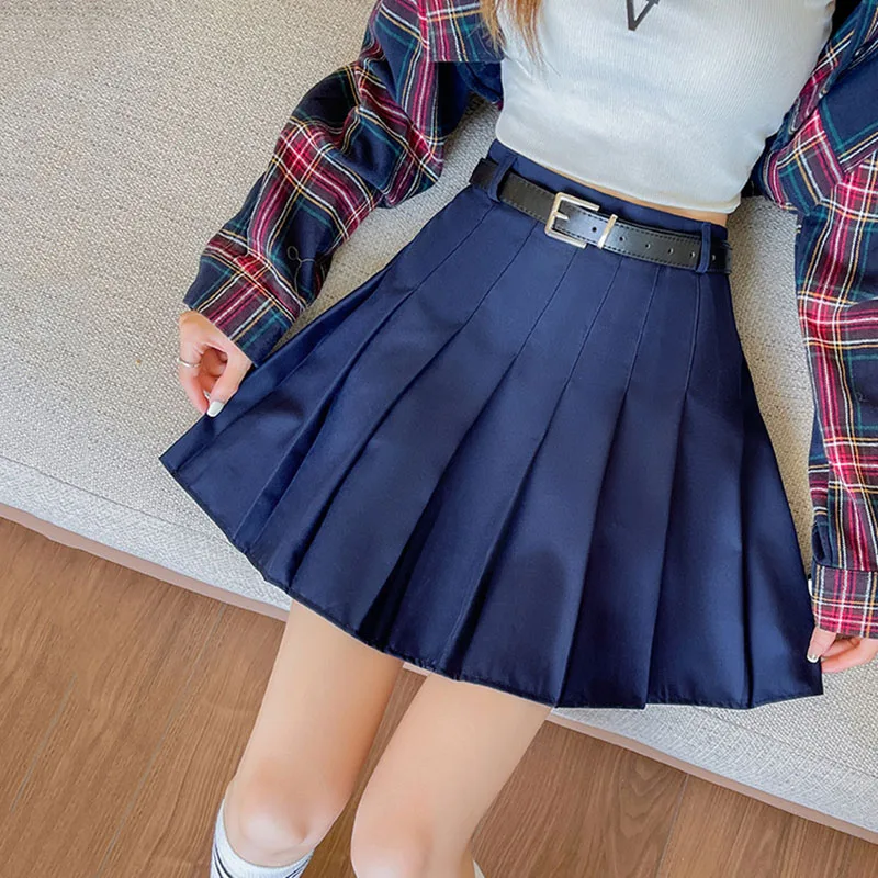 NOVEDAD DE VERANO 2025 Faldas plisadas para mujer, minifalda sencilla de cintura alta que combina con todo, ropa de calle de moda coreana para mujer, faldas acampanadas