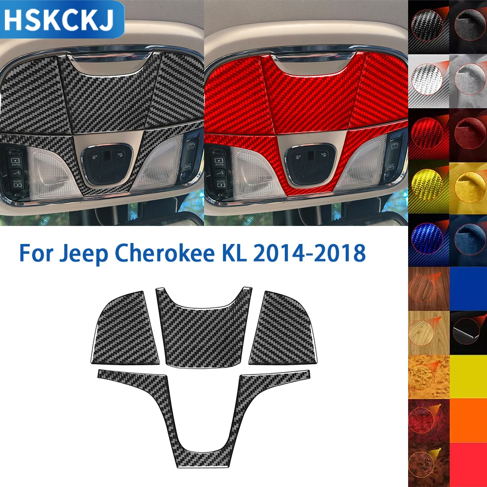 

For Jeep Cherokee KL 2014-2018 Accessories Real Soft Carbon Fiber Car Interior Reading Light Panel Cover Trim Sticker