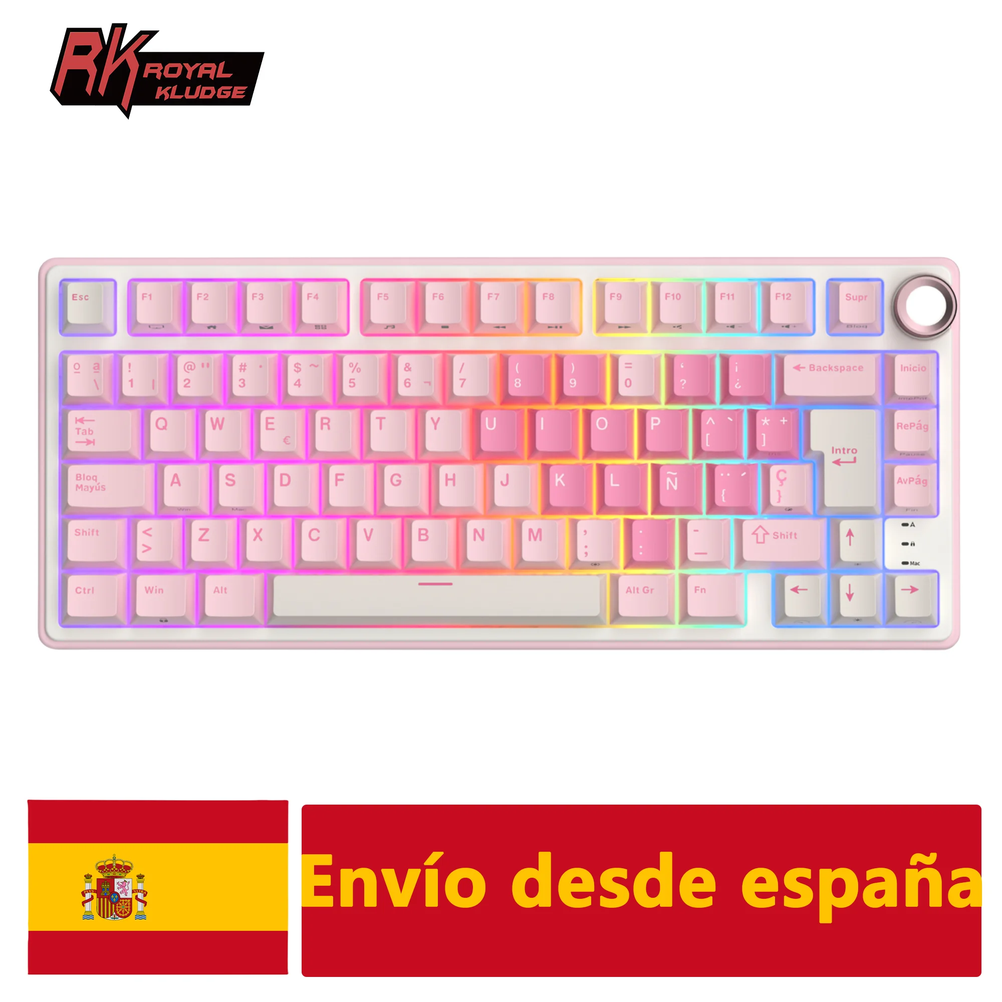 Teclado para juegos por cable Royal Kludge RK R75, 80 teclas, 80% junta, Teclado mecánico retroiluminado RGB intercambiable en caliente con teclas MDA PBT