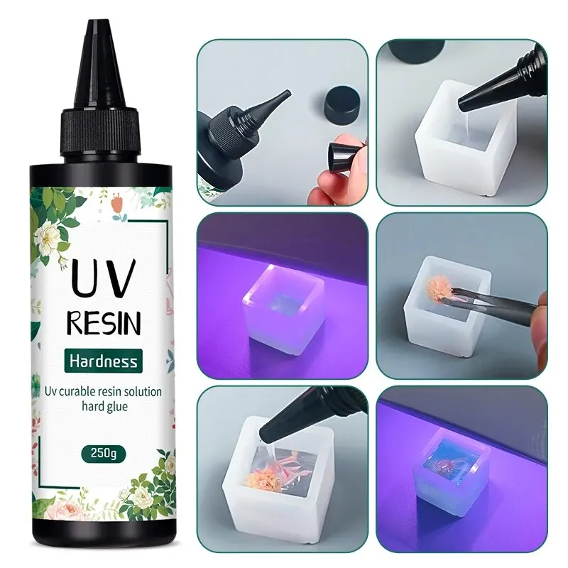 UV-смола 100 г. С УФ-світлом Кристально чистый твердый тип УФ-клей УФ-отверждения Эпоксидная смола высокой твердости для изготовления ювелирных изделий своими руками