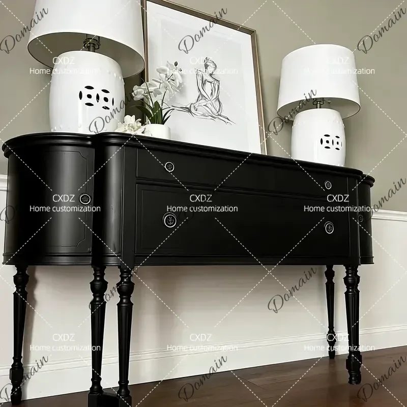 American Rural Solid Wood Porch Cabinet Black Retro Locker with Drawer Foyer Entryway Table Customizable Storage Console