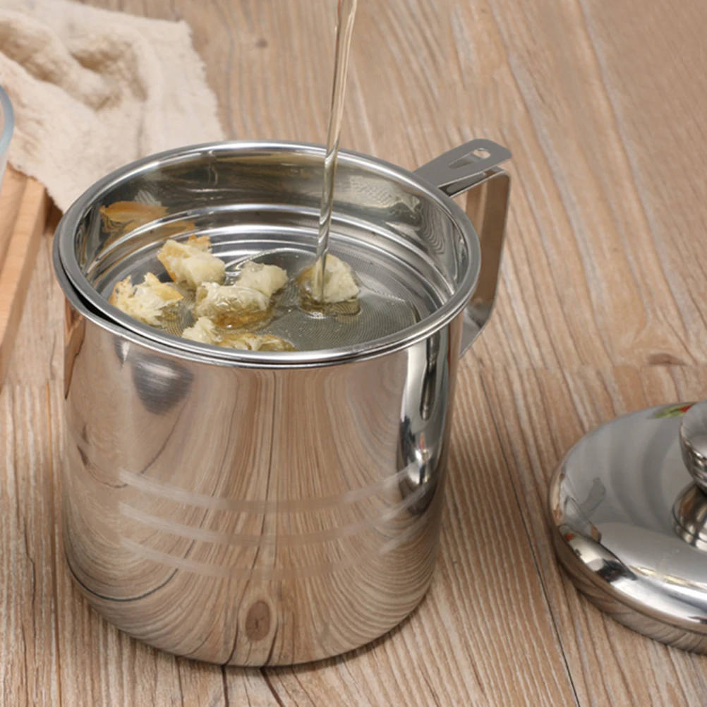 

Масляная банка из нержавеющей стали 1,2 л с фильтром, съемная крышка фильтра, кухонный горшок для хранения масла для фильтрации остатков жарки дома