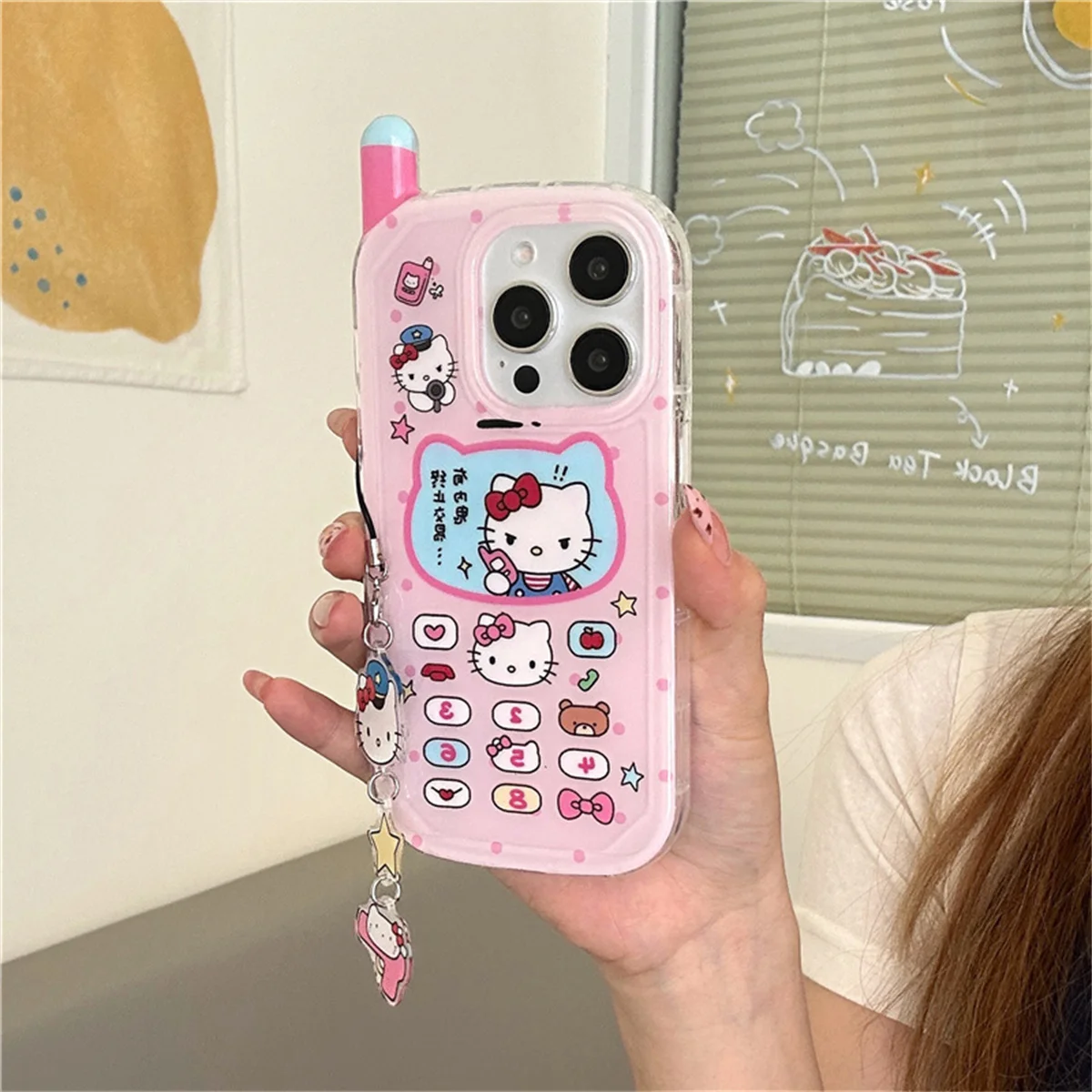 Moda rosa caso de telefone móvel para iphone 16 pro 15 14 pro max capa traseira com pingente silicone bonito dos desenhos animados casos funda