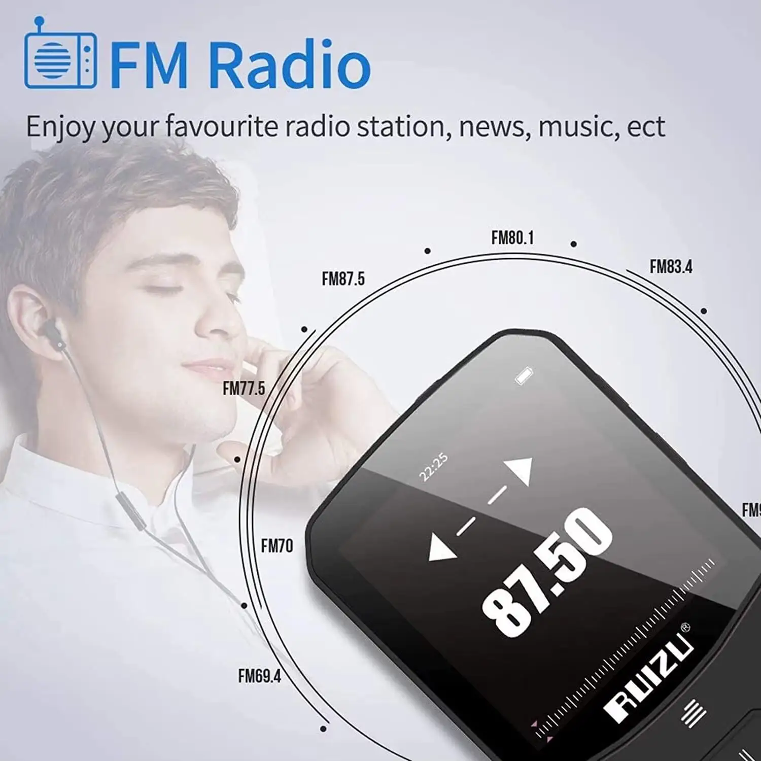 RUIZU X52 กีฬาบลูทูธ MP3 แบบพกพาคลิปมินิเพลง Walkman พร้อมหน้าจอสนับสนุน FM,การบันทึก,นาฬิกา,Pedometer วิทยุ