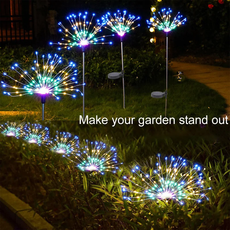 FOOING 4 Stück Solar-Gartenleuchten, Solar-Feuerwerksleuchten, solarbetriebene Lichterkette, 8 Modi, funkelnde Solarleuchten für Ga