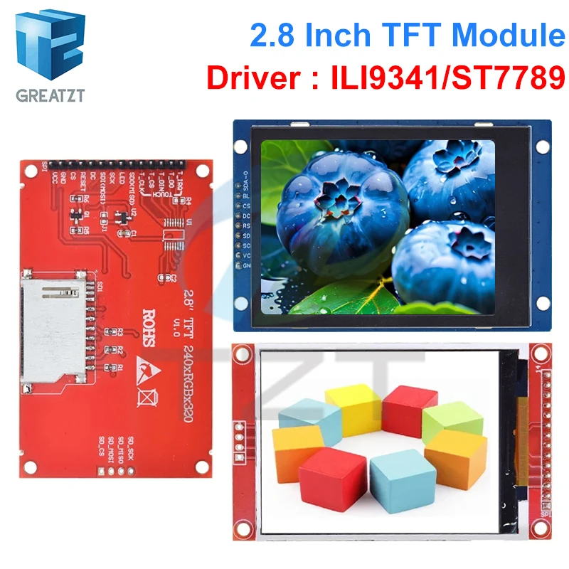 

TZT 2.8" 240x320 SPI TFT LCD Serial Port Module With PCB Micro SD ILI9341 / ST7789V 5V/3.3V 2.8 inch LED Display For Arduino