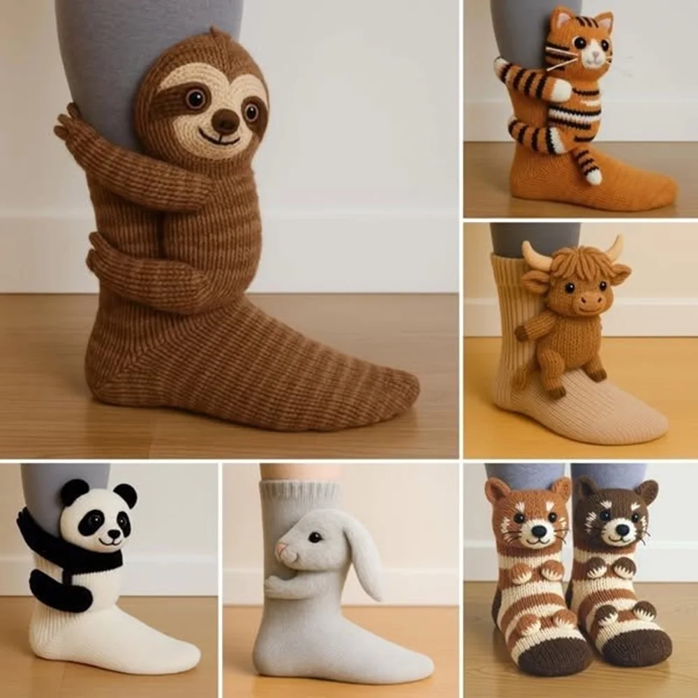 

3D Knitted Cute Animal Cozy Fuzzy Floor Socks Thick Warm Plush Socks for Men Women Teens Kids Home Winter Holiday Christmas Gift