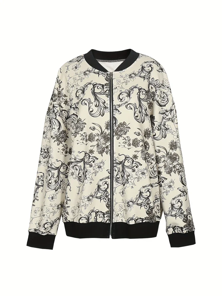 2025年 プラスサイズ レディース 花柄プリント ジップアップ フード付きジャケット カジュアルジャケット 軽量 花柄コート ウィンドブレーカー スタンドカラー