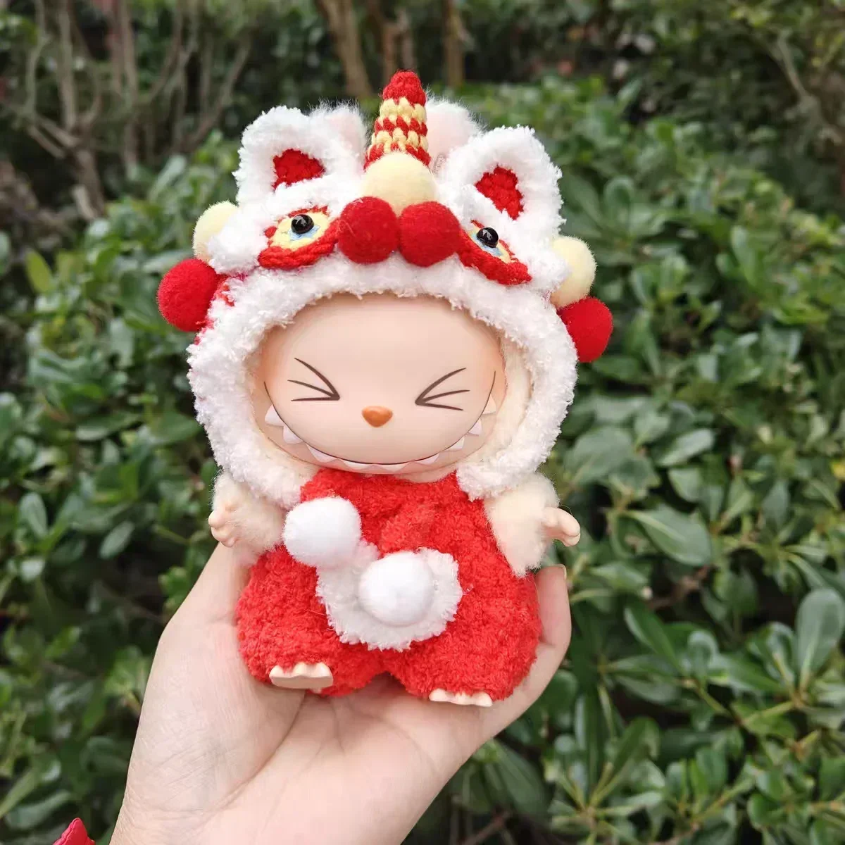 

17cm Labubu V1/V2 Doll Macaron Velvet New Year Lion Dance Outfit with Baby Clothes Set For Ropa Labubu