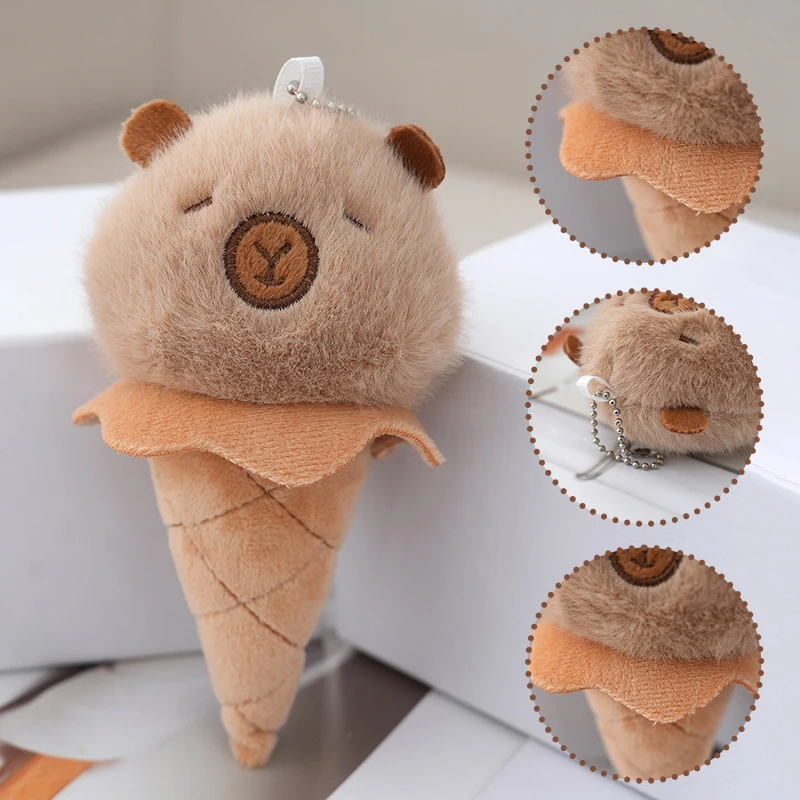 Funny Ice Cream Shape Capybara Plush Toys Keychain Cute Plush Doll Pendant Backpack Decoration Accessories Car Keyring Kids Gift