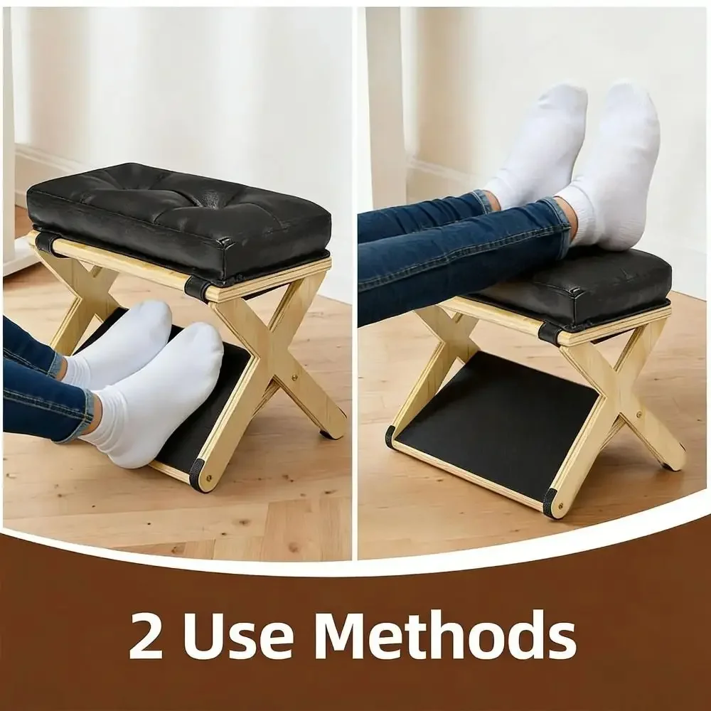 Natural Solid Wood Under Desk Footrest Non-Slip Base Lightweight Design Office Foot Stool Durable