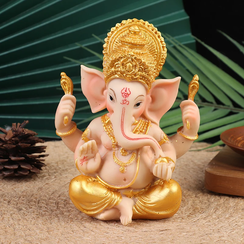 Hand-painted Runes Lord Ganesha Buddha Statue Home Decoration Ganesh Elephant God Sculpture Figurines Ornaments Buddha Statues