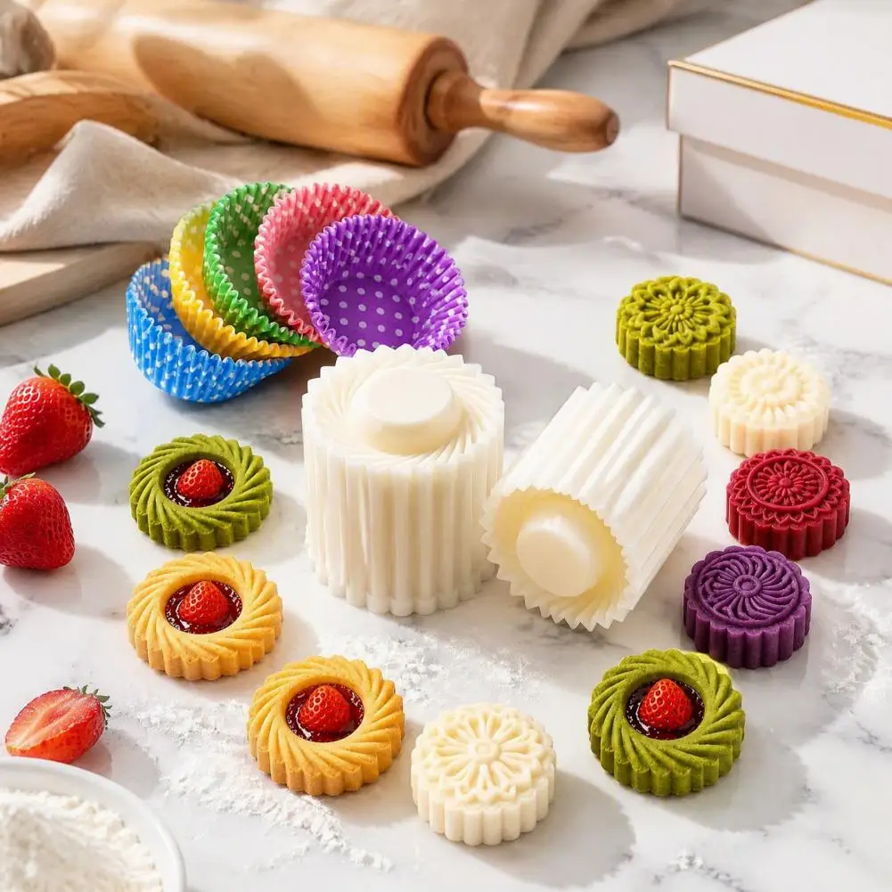 2-in-1 Round Mooncake Mold Detachable Pastry Stamp Mooncake Mold Pastry Cake Decorating Tool Hand Pressure Home Baking Mold
