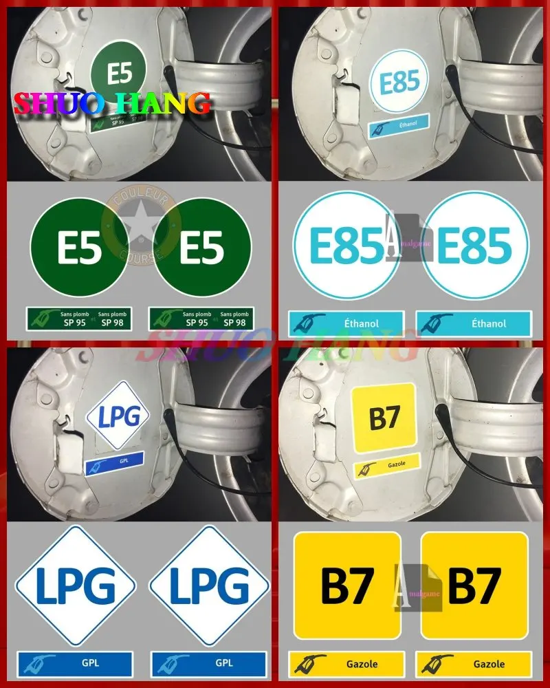 SET DE 2 X CARBURANT SP95 / 98 SANS PLOMB E5 AUTOCOLLANT STICKER GASOIL B7 GAZ GPL LPG AUTOCOLLANT ETHANOL E85  Stickers PVC