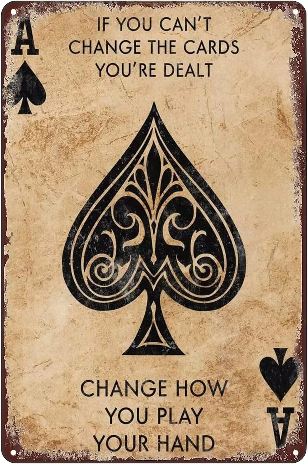 Ace of Spades Poker Card Style Vintage Metal Poster Change Play Tin Sign Wall Art Decor Plaque for Home Bar Pub Club Cafe Bedroo