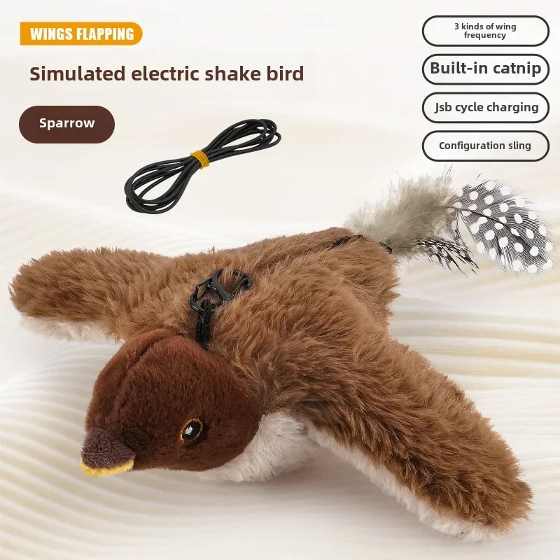 Rechargeable Battering Birds for Indoor Use Can Activate Plush Toys Birds Lifelike Moving Wings to Interact With Cats Pets Cat