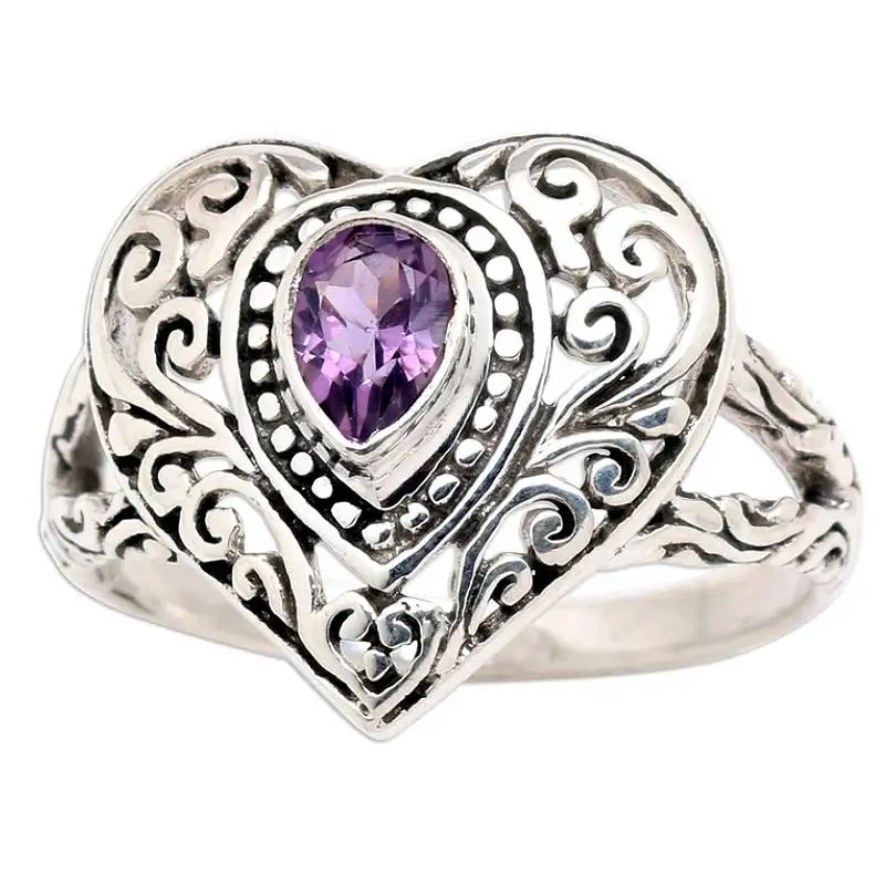 Huitan Vintage-eleganter Damenring mit eingelegtem, hellem, birnenfarbenem CZ, bezauberndes Hochzeits- und Party-Accessoire, schicker Schmuck in Antiksilberfarbe