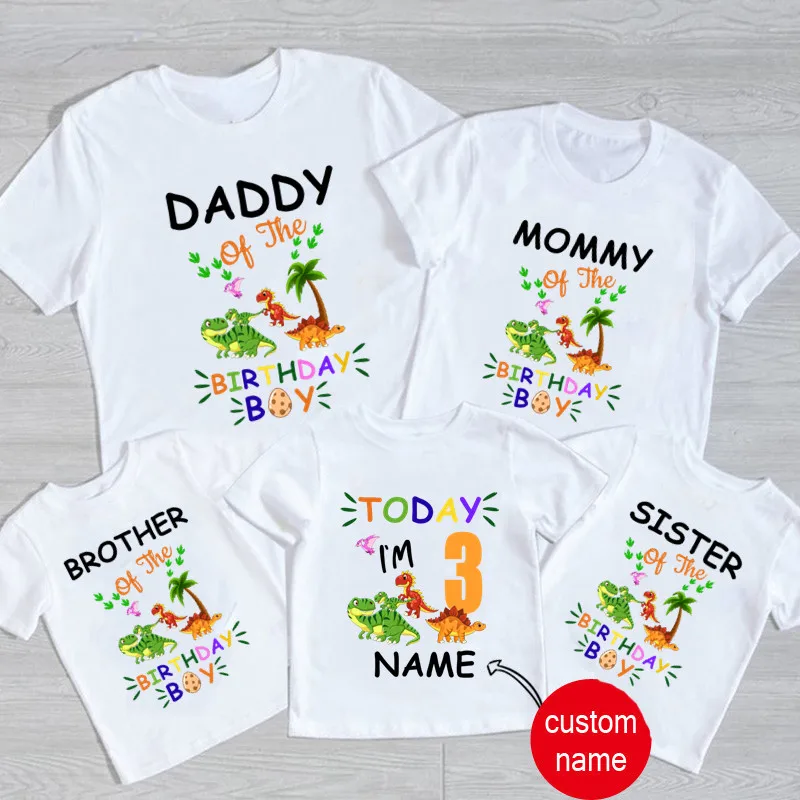 

Family Matching Dinosaur Birthday Party T Shirts Personalized Daddy Mommy Dino Outfits Boys Any Name My Kids Shirt Clothes