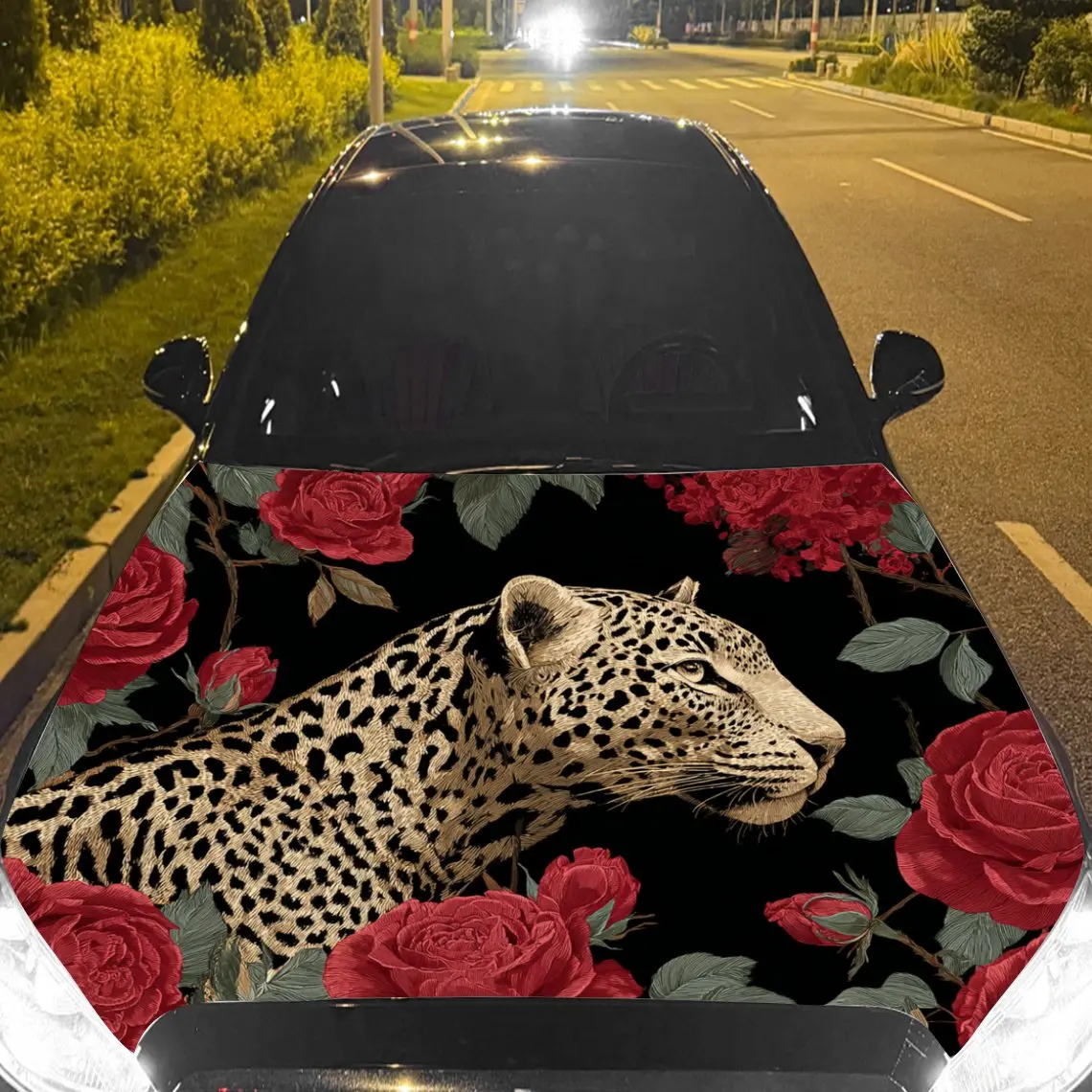 

Car Decals A Leopard With A Bold And Romantic Aura In A Themed Backdrop Car Hood Sticker, Waterproof Self - Adhesive Vinyl Graph