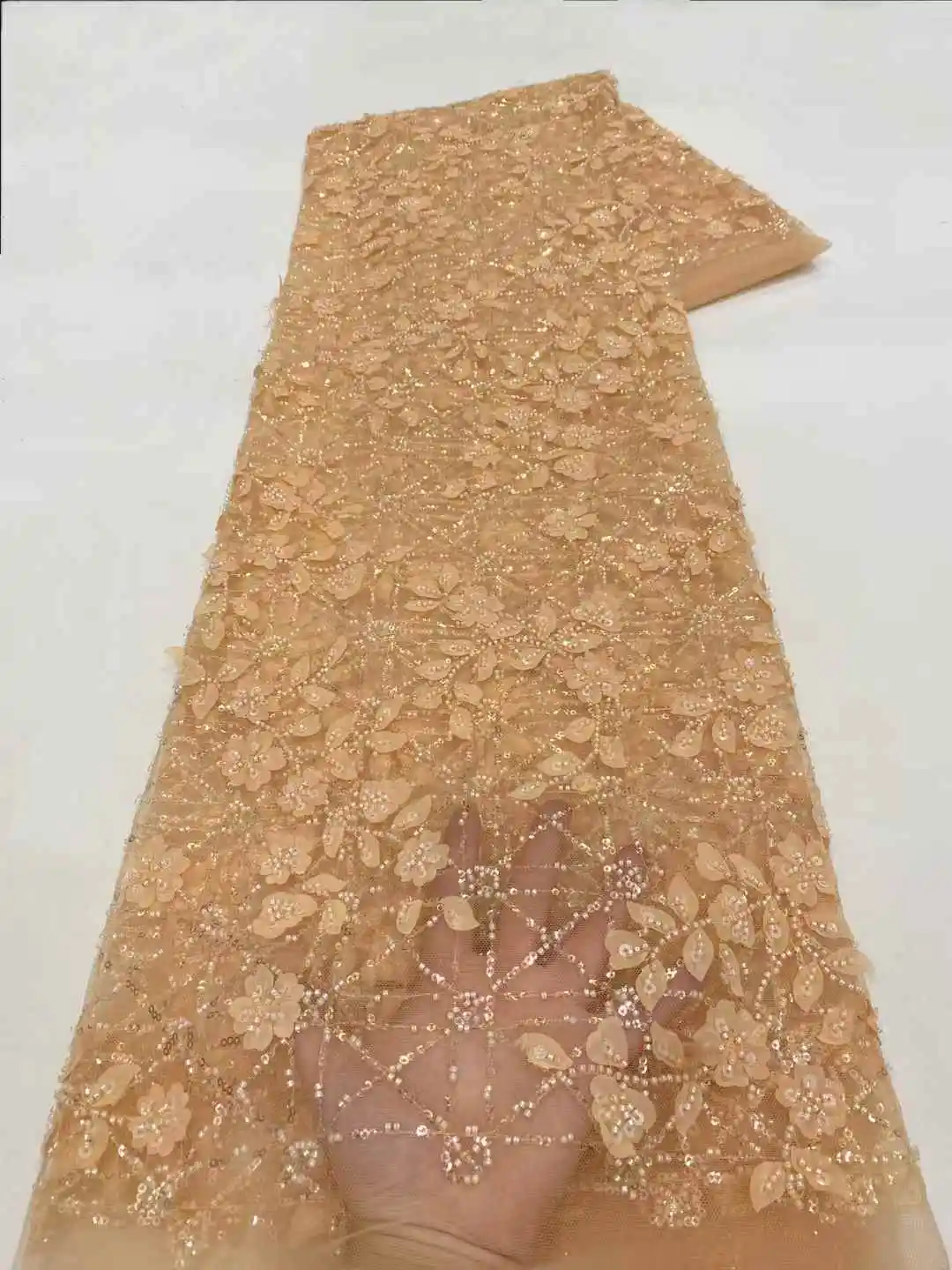 

Latest African Sequins beads Lace Fabric 2025 High Quality Embroidery Nigerian French Mesh Lace Fabric For Wedding Material XZ