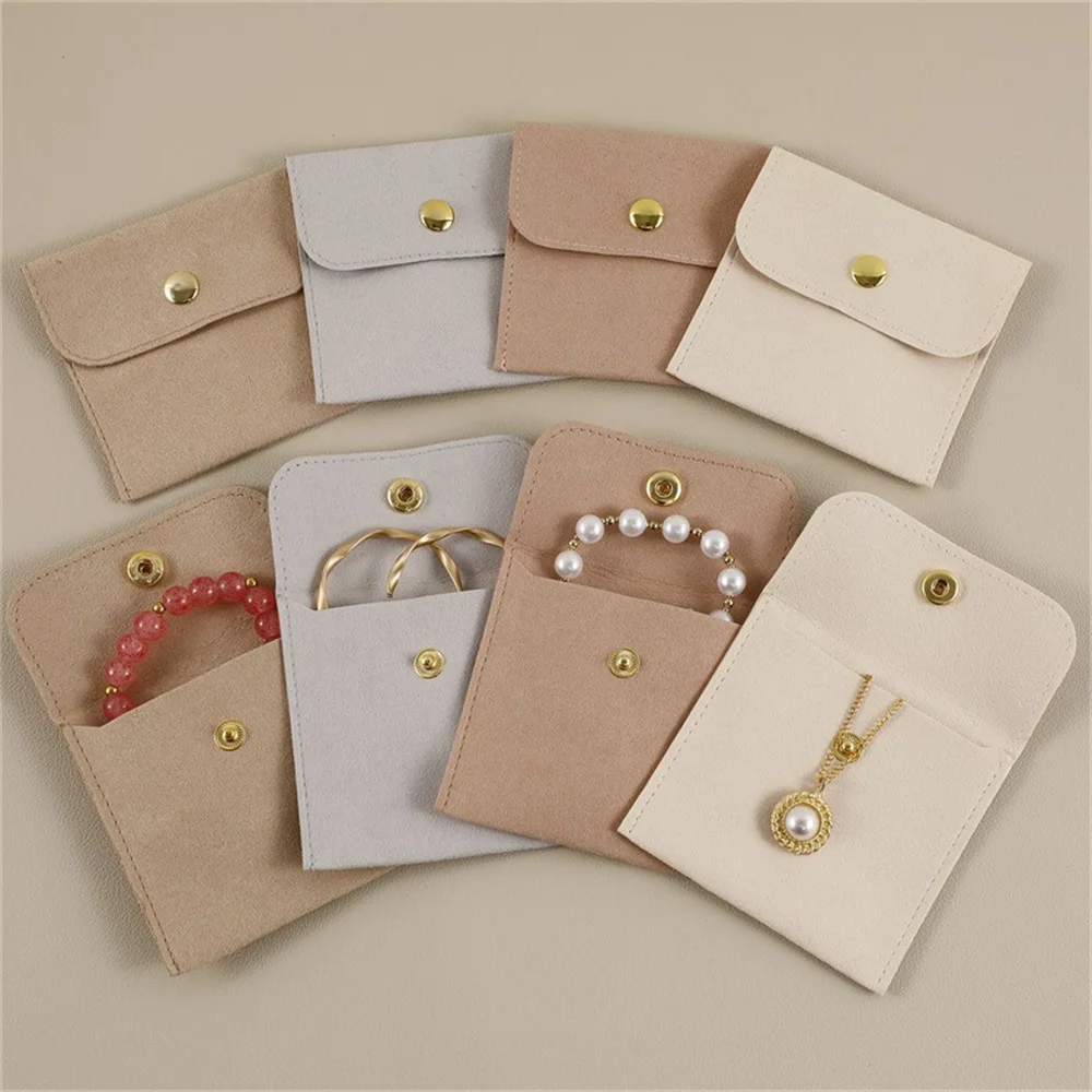 

1Pcs Bulk Mini Envelope Jewelry Bag Snap Button Closure Luxury Microfiber Suede Jewelry Necklace Earrings Packaging Pouch Bags