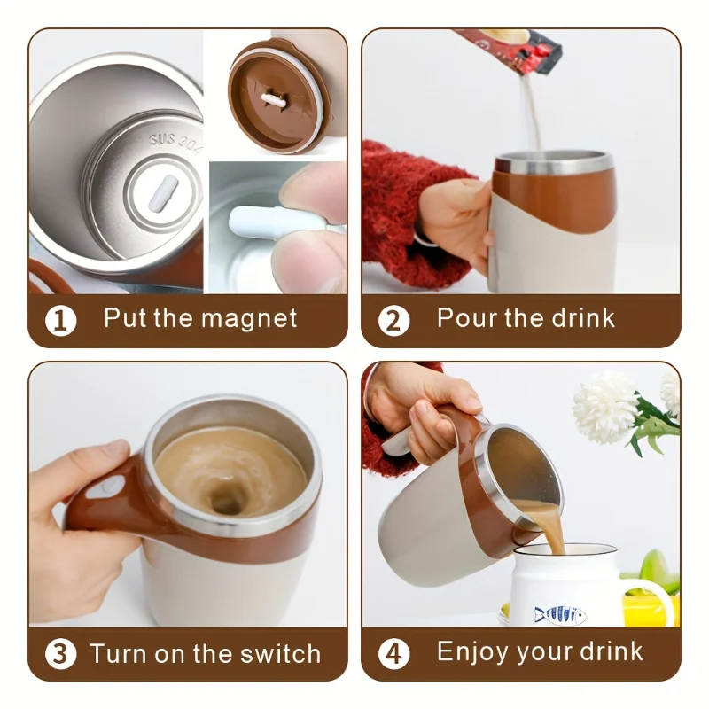 

C0012 Large Capacity Automatic Magnetic Mixing Cup, Coffee Color, Battery-Powered Rotary Cup for Portable & Lazy Use
