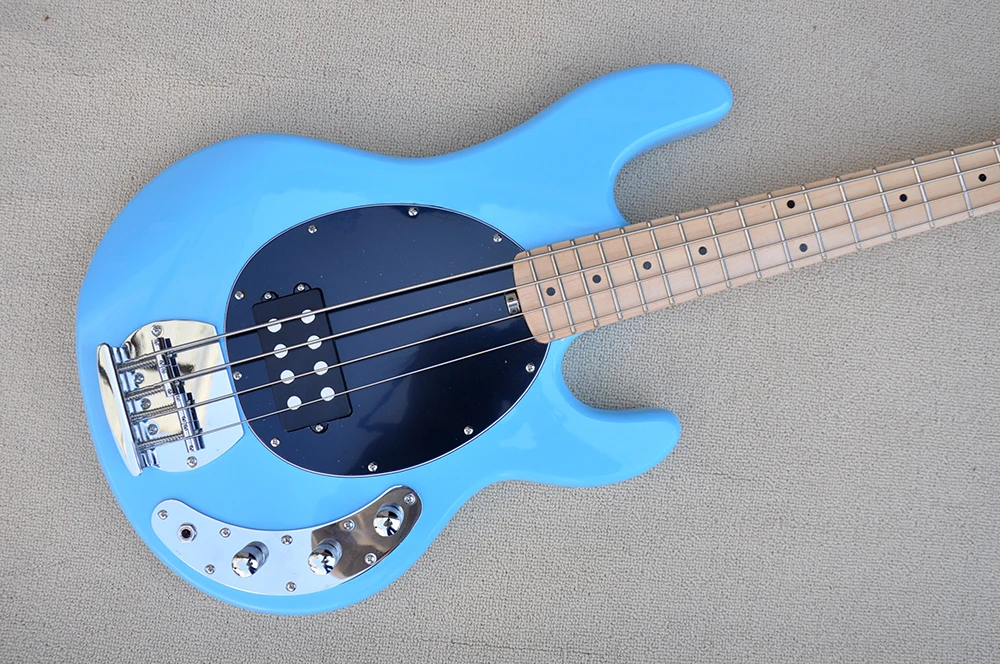 4 Strings Blue Electric Bass Guitar with One Black Pickup,Maple Fretboard