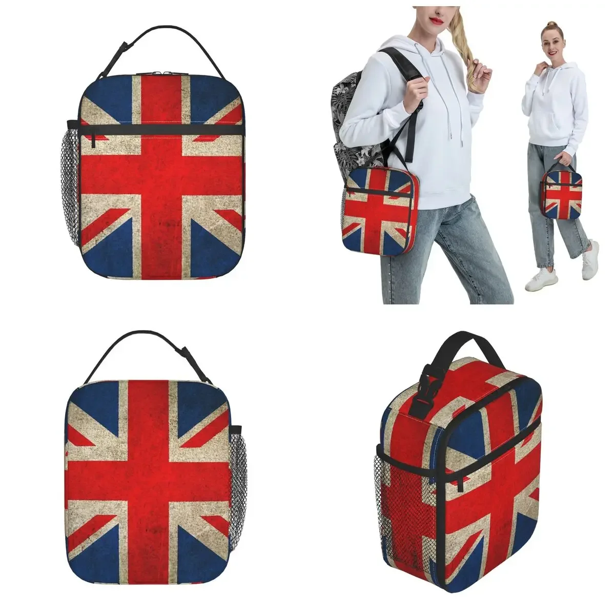 Old and Worn Distressed Vintage Union Jack Flag Insulated Lunch Bag Leakproof Thermal Bag Tote Lunch Box Office Picnic Men Women