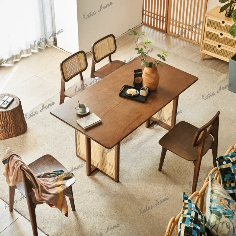 ld Japanese Ash Dining Table Rattan Retro Simple Walnut Tdinnig Table Soft Durable Dinning Room Furniture