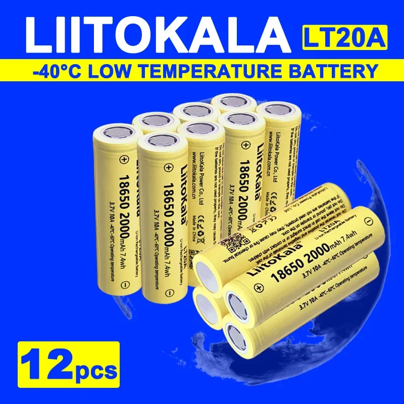 12 pezzi LiitoKala 3.7V18650 2000mAh batteria ricaricabile agli ioni di litio LT20A adatta per telefono cellulare torcia a luce forte