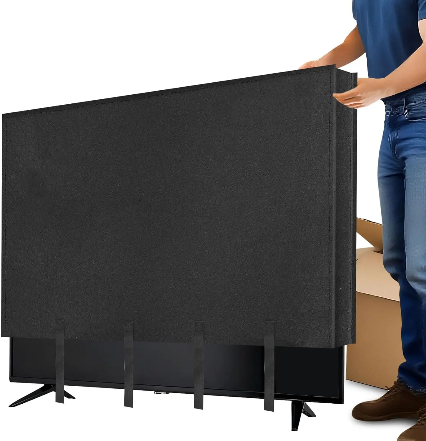 

65" TV Moving Cover, Felt Dust Protector for 60-65" Screens, Anti-Scratch with Bottom Straps