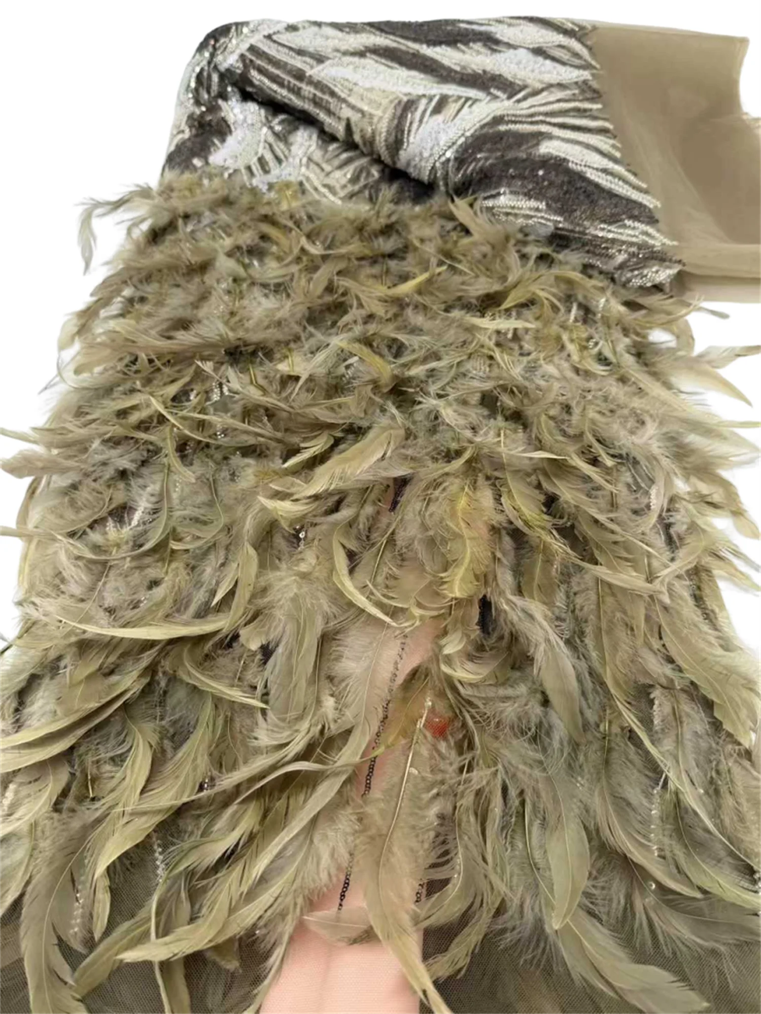 

Роскошная 3D многослойная перо африканская французская тяжелая кружевная ткань высокого качества с блестками и бусинами нигерийская кружевная ткань для свадебного платья