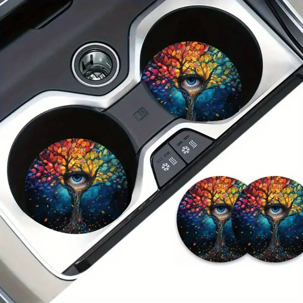 Tree Of Life & Eyes EVA Car Coasters Colorful Unisex Auto Interior Accessories Car Home Decor Gift