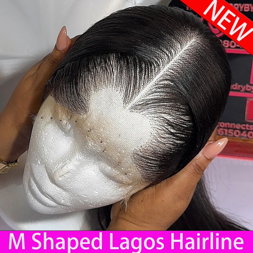 

Lagos Hairline Wig M Shaped Hairline Straight Glueless Wig 13x6 HD Transparent Lace Frontal Wig Human Hair 400 Density For Women