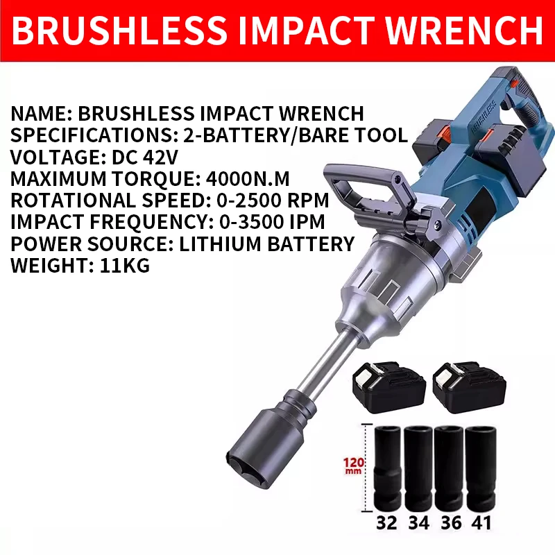 Brushless 4000N·m Electric Wrench Dual-Battery Impact Wrench High-Power Air Hammer Lithium-Ion Impact Wrench