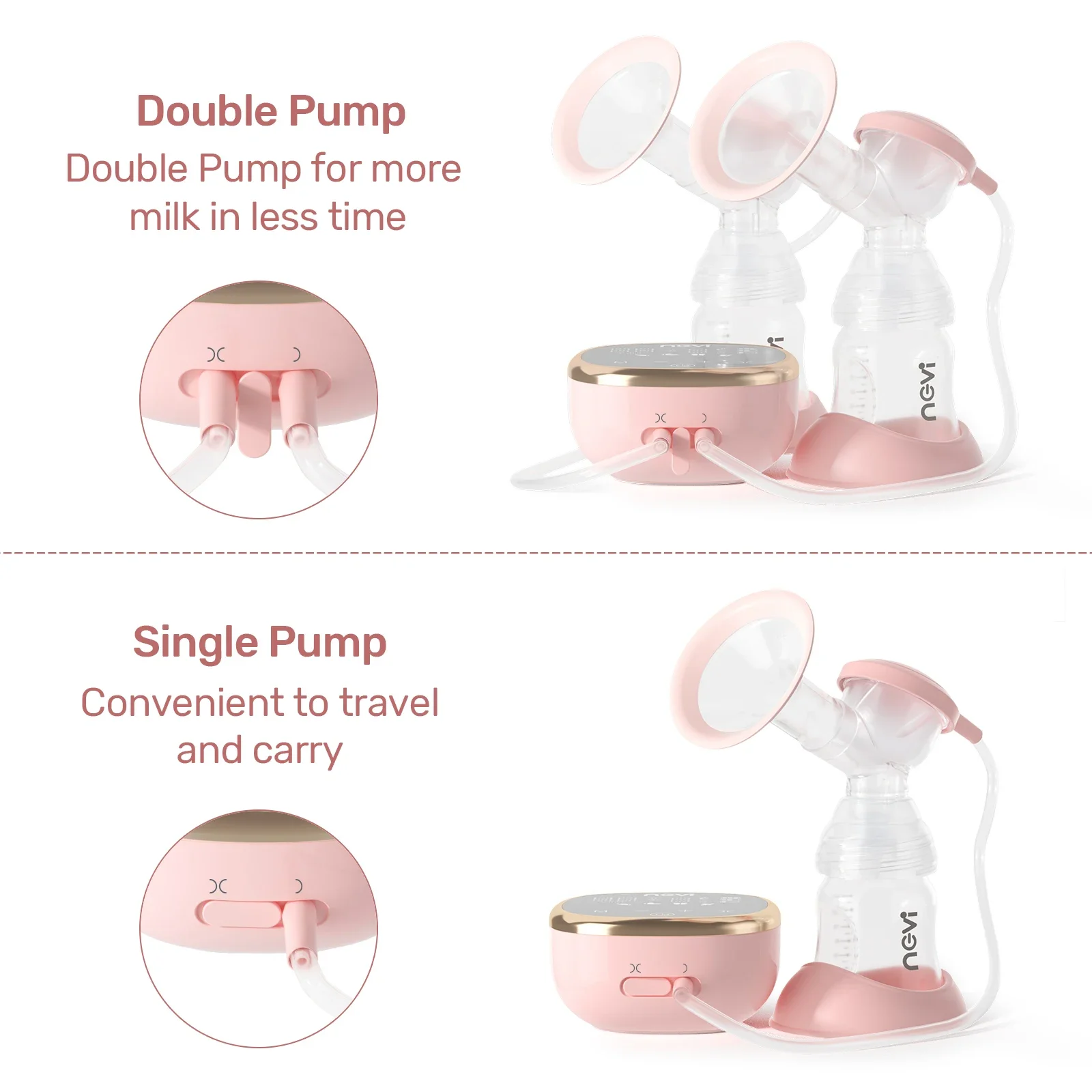 NCVI-Bomba Elétrica Dupla, Anti-Refluxo Portátil, 4 Modos, 9 Níveis, 10 Sacos De Armazenamento De Leite Materno, Baixo Ruído