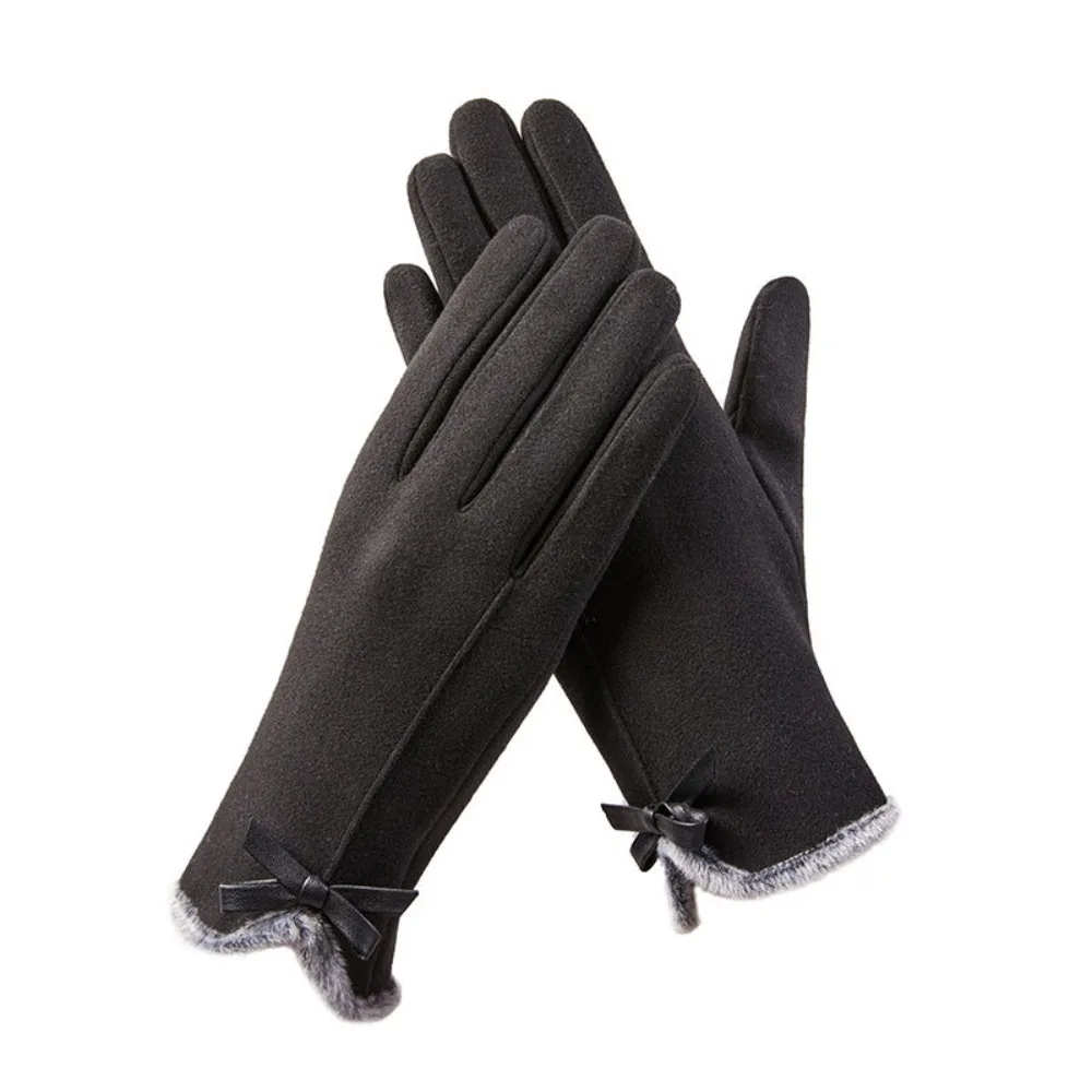Guantes de invierno para mujer Five Fingers, antideslizantes, con lazo, de felpa, para conducir, cálidos, térmicos, para montar al aire libre, otoño/invierno.