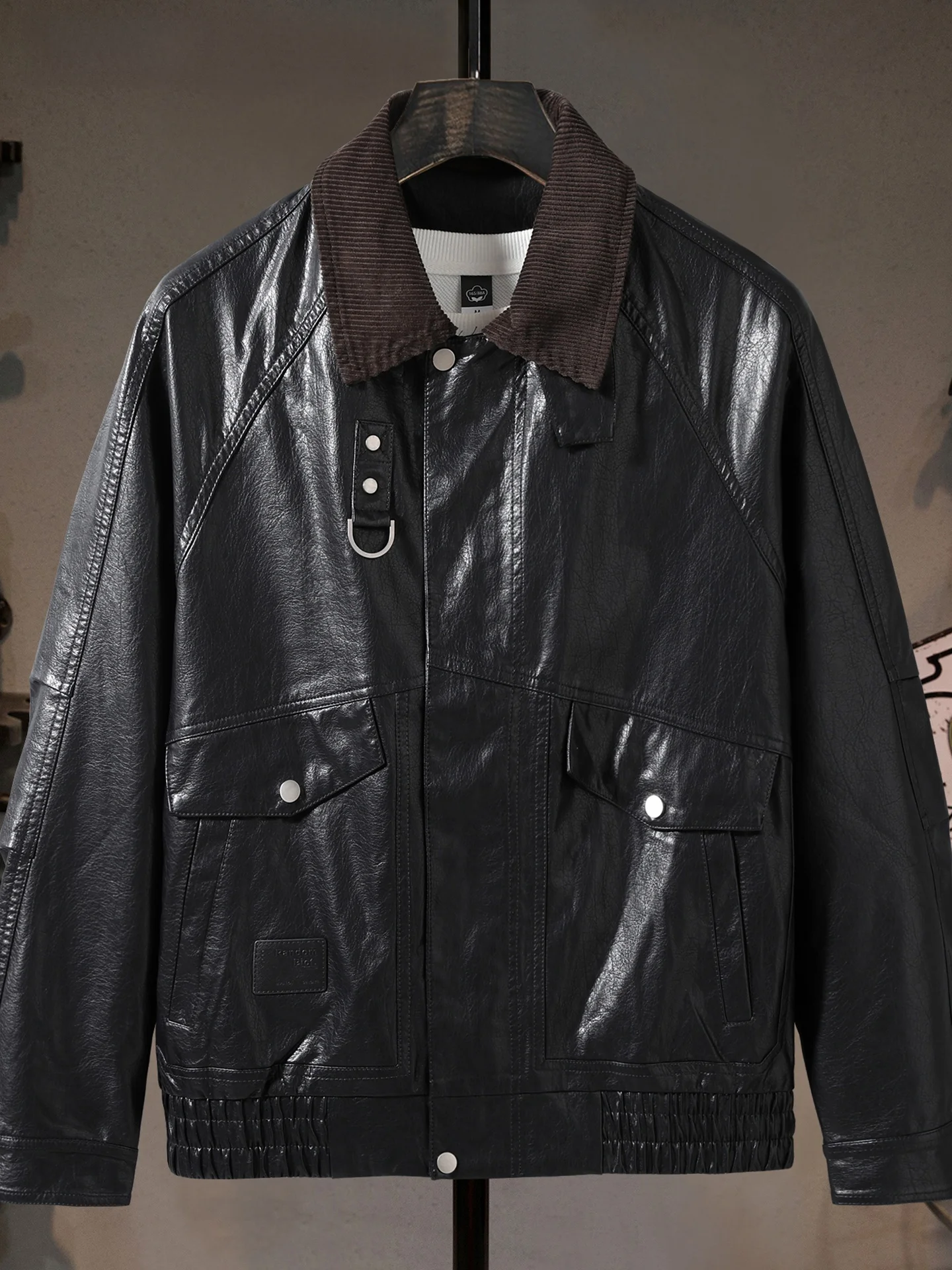 

American Retro Motorcycle Leather Jaet Men's Faion Loose All-Match Cool Turn-down Collar Jaet Upper Body PU Leather