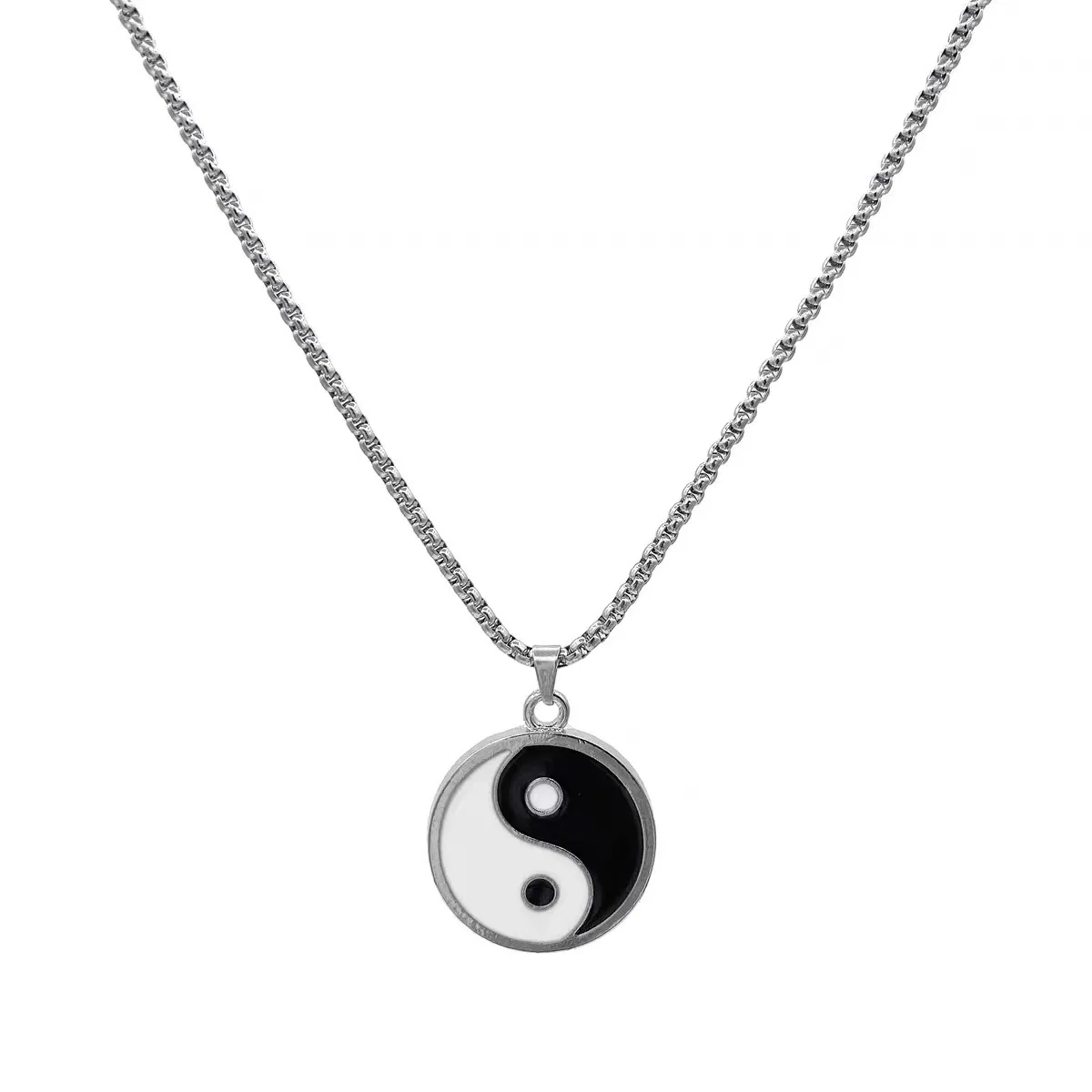 Simple Chinese Style Black White Tai Chi Gossip Pattern Pendant Hip Hop Street Dance Men Women Versatile Titanium Steel Necklace