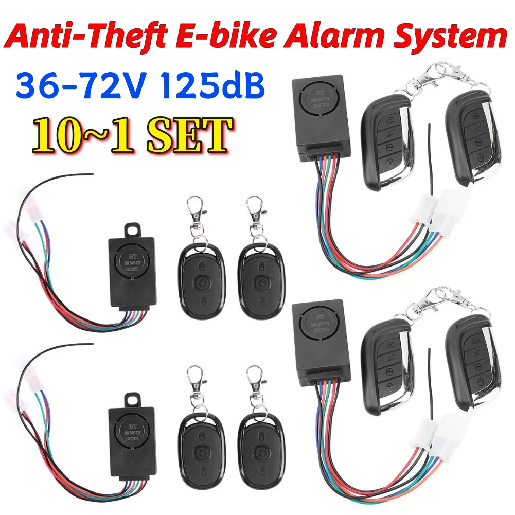 

10-1SET E-Bike Alarm System 36-72V 125dB with Two Switch for Electric Bicycle/Scooter Motorcycle Tricycle Brushless Controller