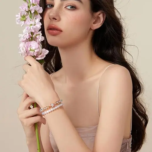 Cross-border women's natural stone opal beaded bracelet flower point diamond light luxury sweet niche girlfriend student gift