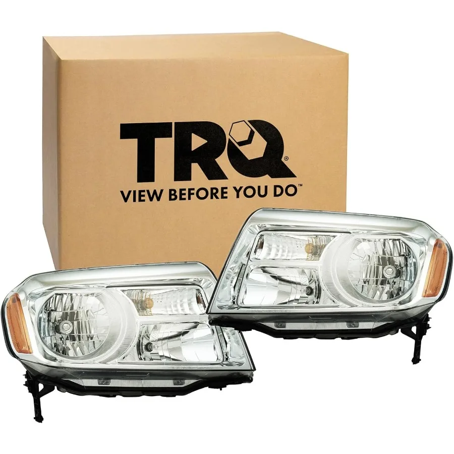 2 Piece Headlight Assembly Set with Chrome Bezel for Driver and Passenger Side Compatible with Honda Pilot 20122015 Enhanced Br