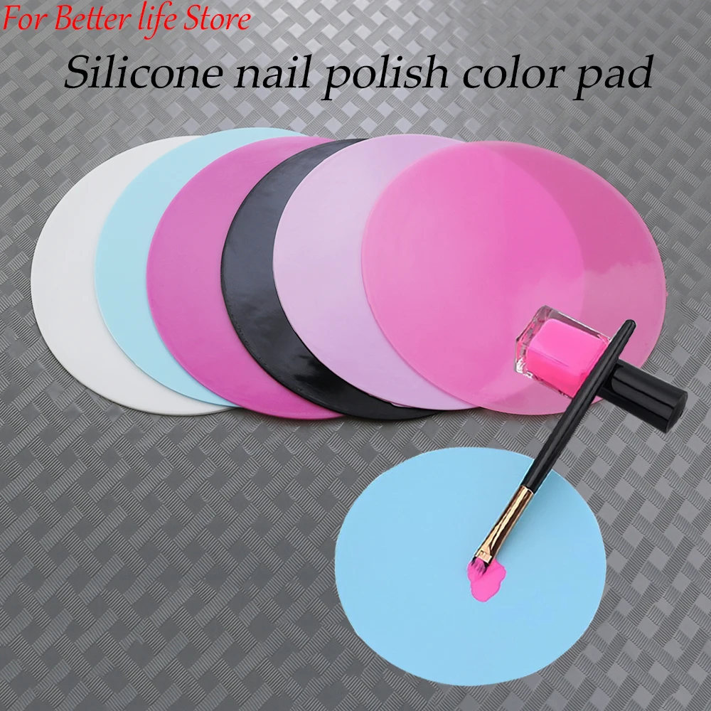 1PCS 9.5cm Round Nail Table Mat Silicone Nail Art Mix Coloring Pad Washable painted color Plate Manicure Tools Accessory