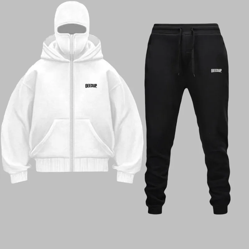 Set di felpe con cappuccio con cerniera da uomo autunno inverno 2025 - Balakrava Street Fashion Set di due pezzi con design a lettera Ninja antivento