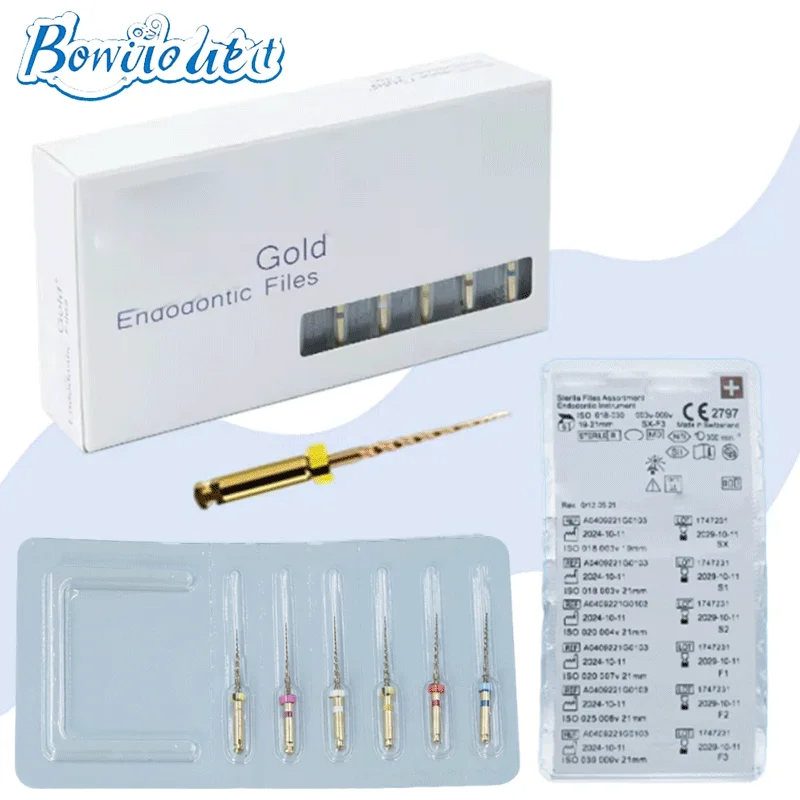 Bonito Dental 1Pack Pro Gold Root Canal Dental Taper Rotary Files Assorted Endodontic Files 6pcs 21mm 25mm 31mm
